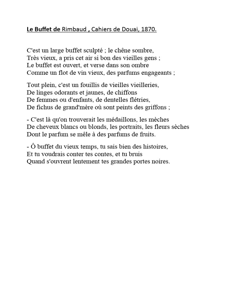 Le Buffet : Poésie de Rimbaud | PDF | Poésie | Arthur Rimbaud