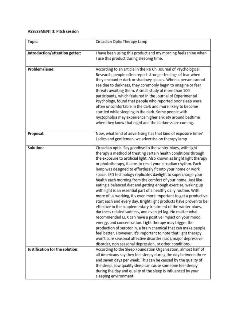 Pitching Outline | PDF | Sleep | Emotions