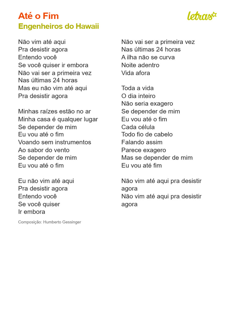ATÉ O FIM - Engenheiros do Hawaii (Impressão) | PDF