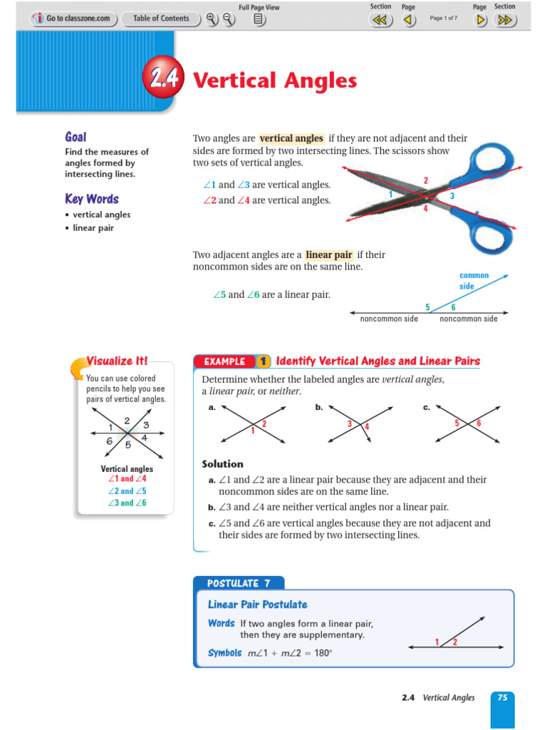 Vertical Angles: Identify Vertical Angles and Linear Pairs Visualize It ...