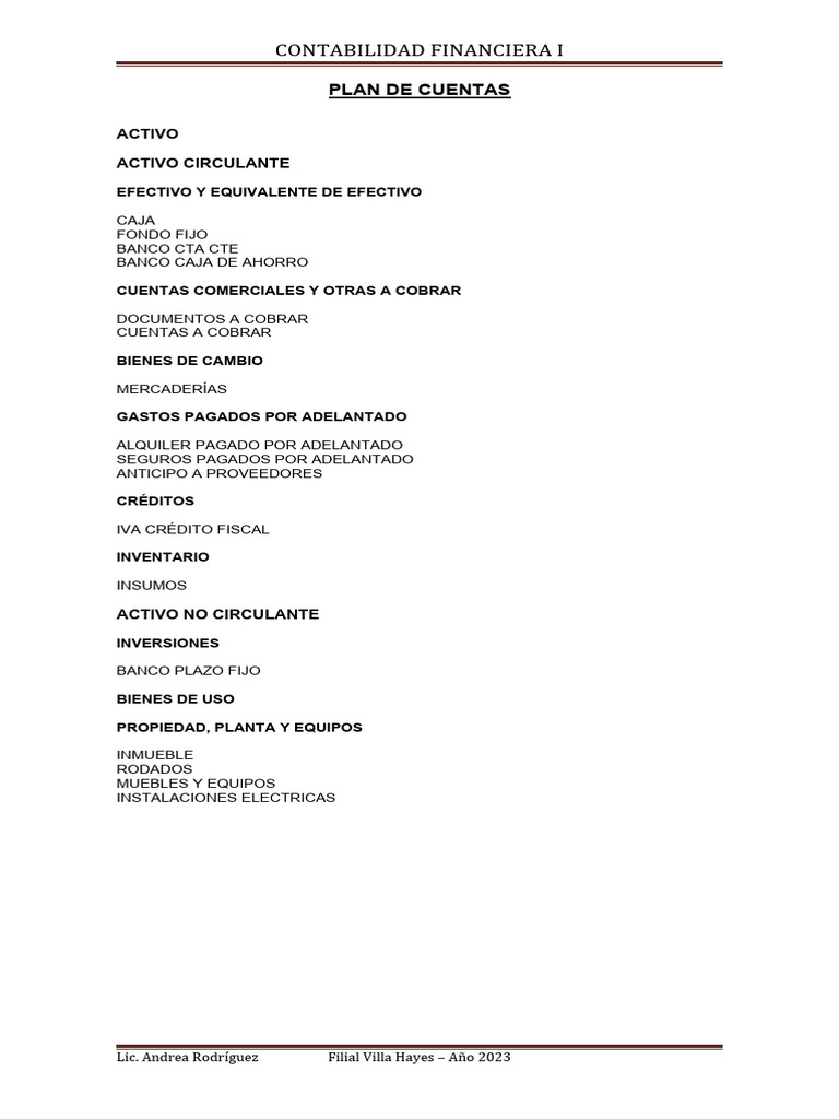 Plan de Cuentas | PDF | Finanzas y dinero