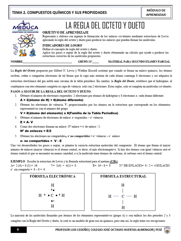 Reglas del Octeto y Dueto en Química | PDF | Enlace químico | Valencia ...