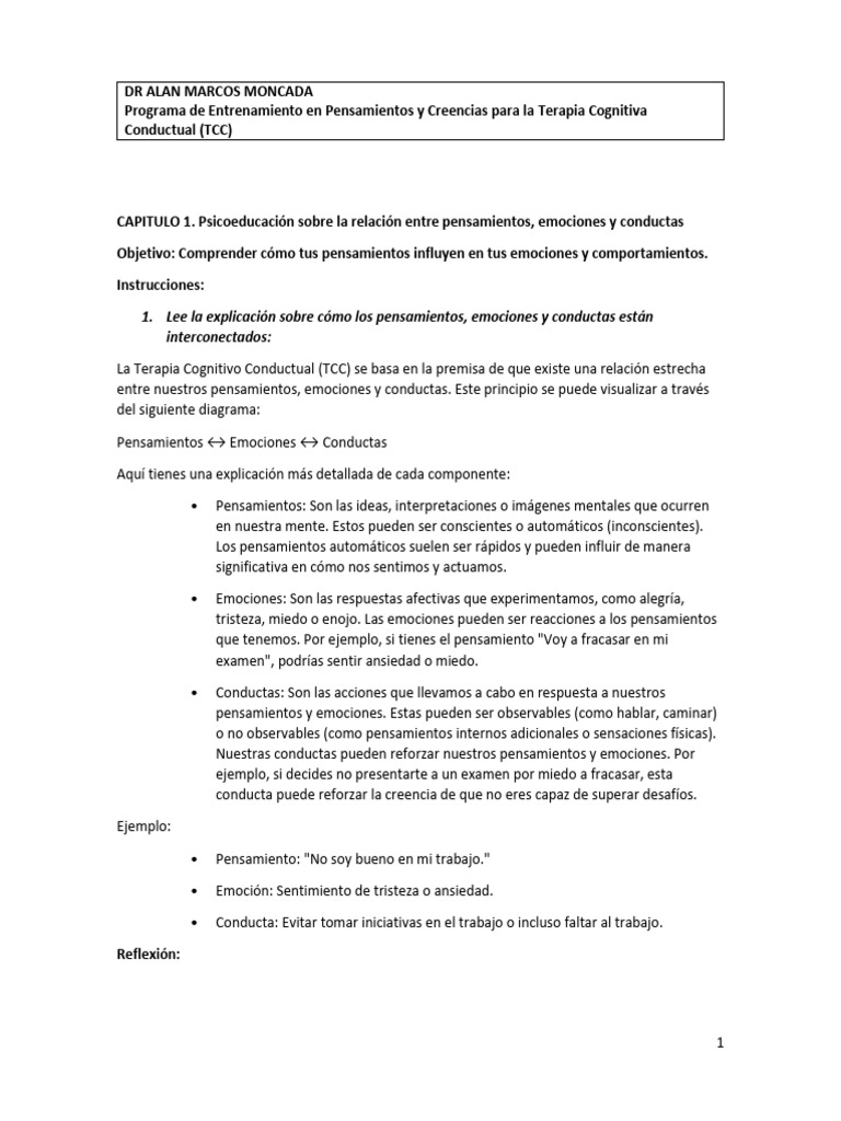 Programa de entrenamiento en pensamientos y creencias para la tcc pdf
