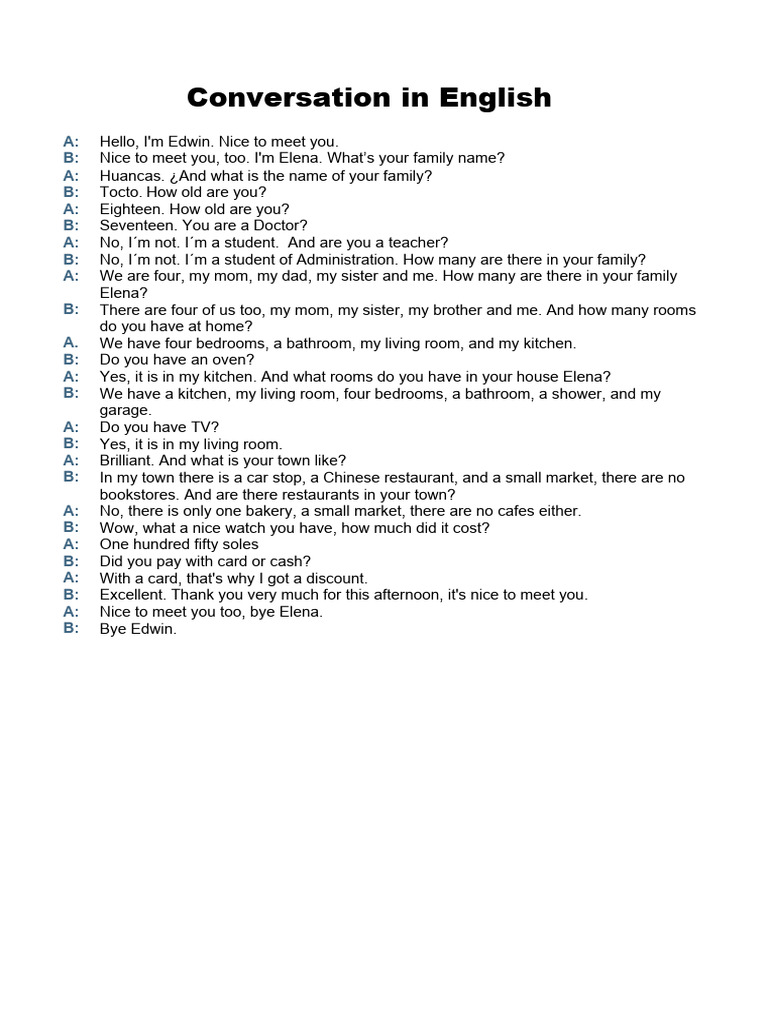 English Conversation Practice Example | PDF | Language Arts & Discipline
