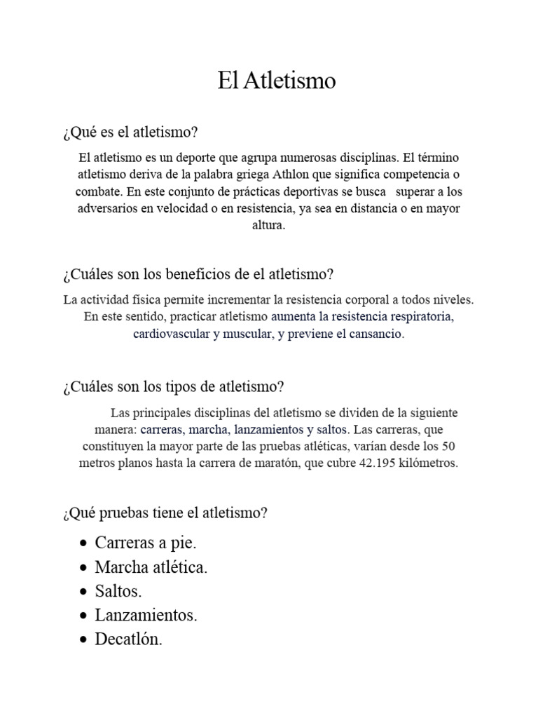 El Atletismo | PDF | Deporte del atletismo | Deportes