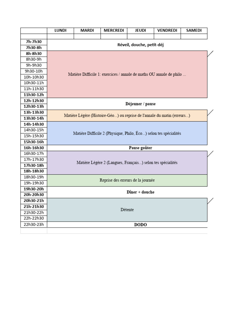 Planning de Révision pour le Bac | PDF