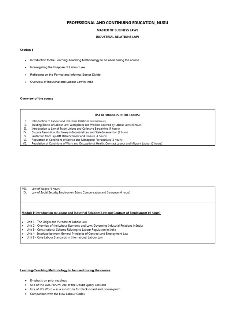Session 1 Lecture Material | PDF | Labour Law | Employment