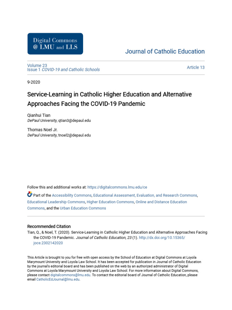 Service-Learning in Catholic Higher Education and Alternative ...