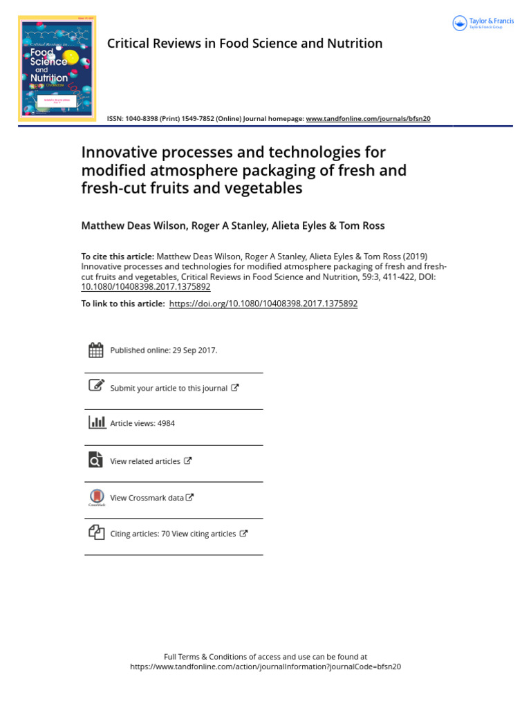 Innovative Processes and Technologies For Modified Atmosphere Packaging