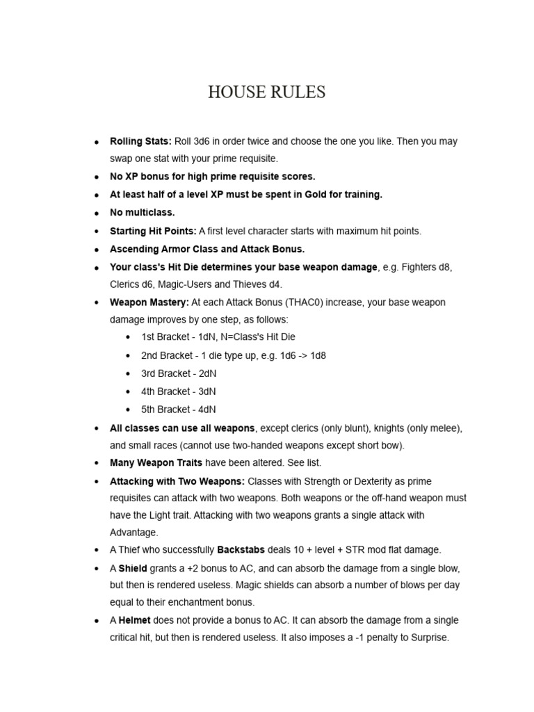 OSE House Rules Overview | PDF
