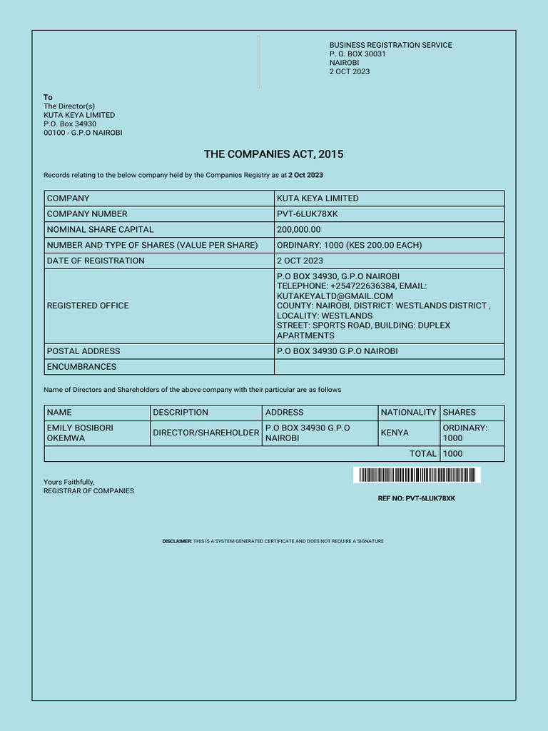 Kuta Keya LTD CR12 Oct2023 | PDF | Business Law | Business