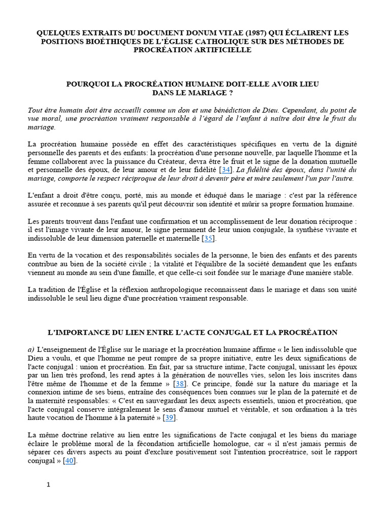 Bioéthique de la procréation humaine | PDF | Mariage | Procréation ...