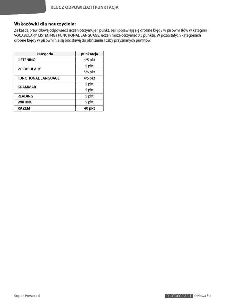 Super Powers 6 Answer Key & Scoring Guide | PDF