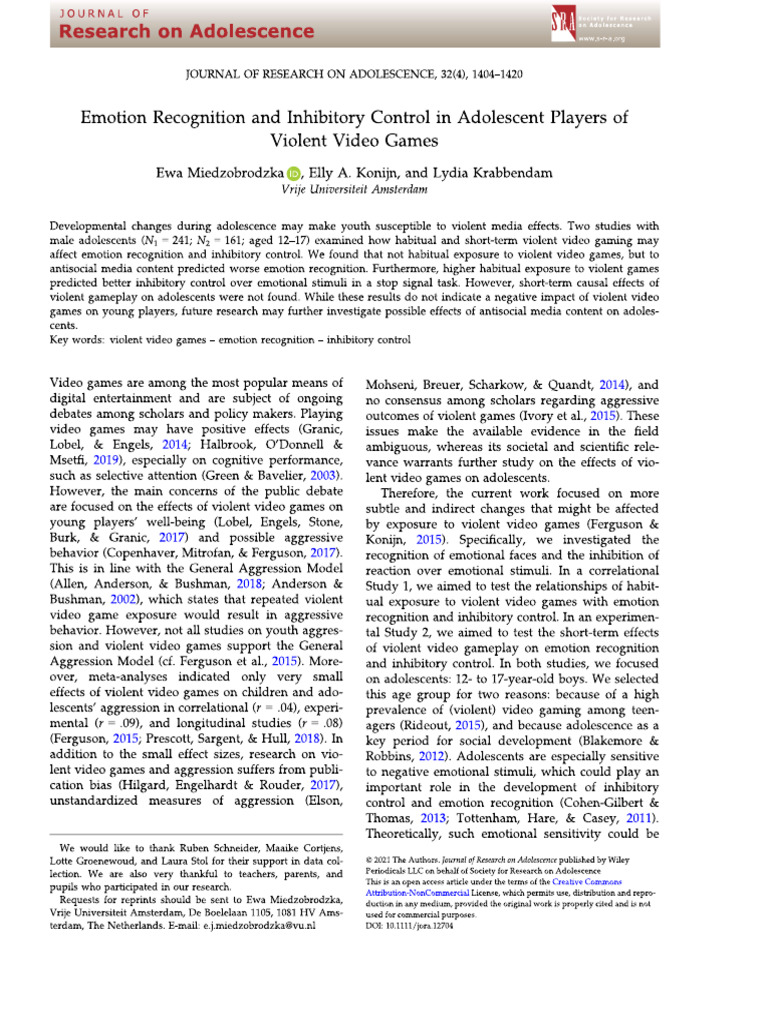Emotion Recognition On Adolescents | PDF