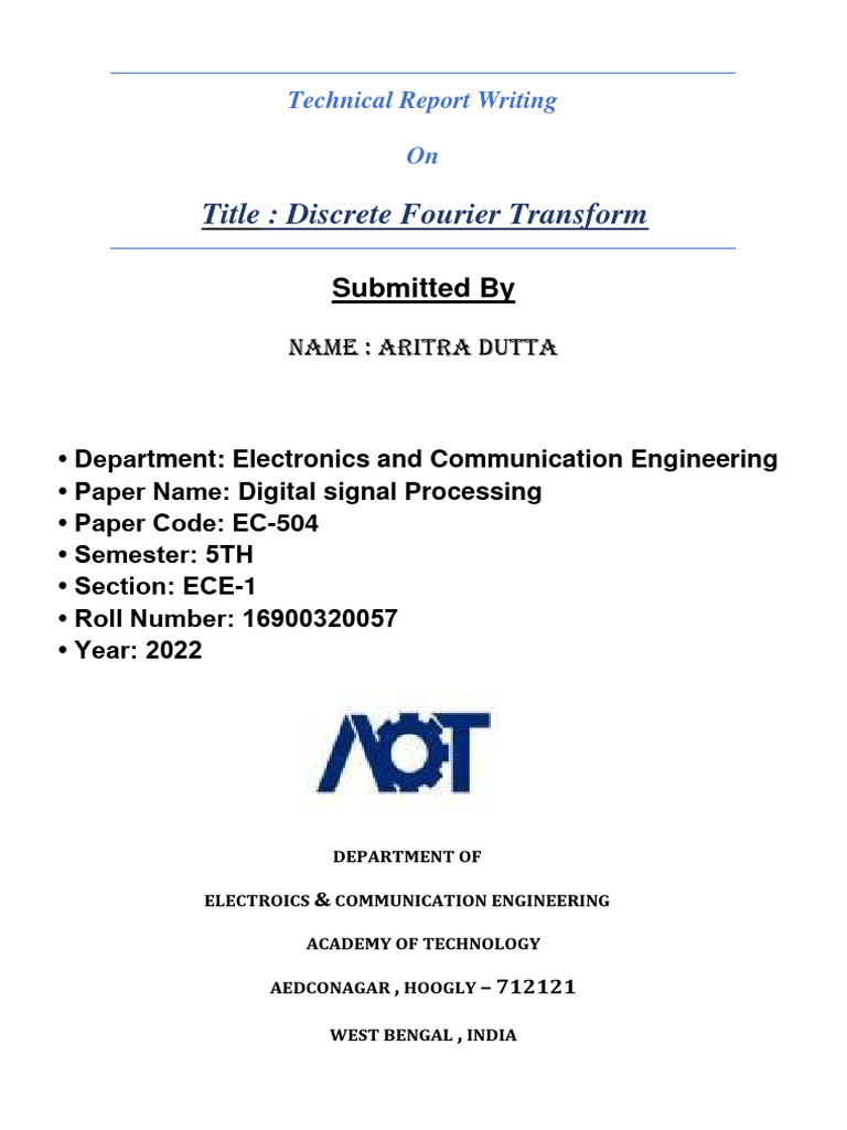 DFT in Digital Signal Processing | PDF | Discrete Fourier Transform ...