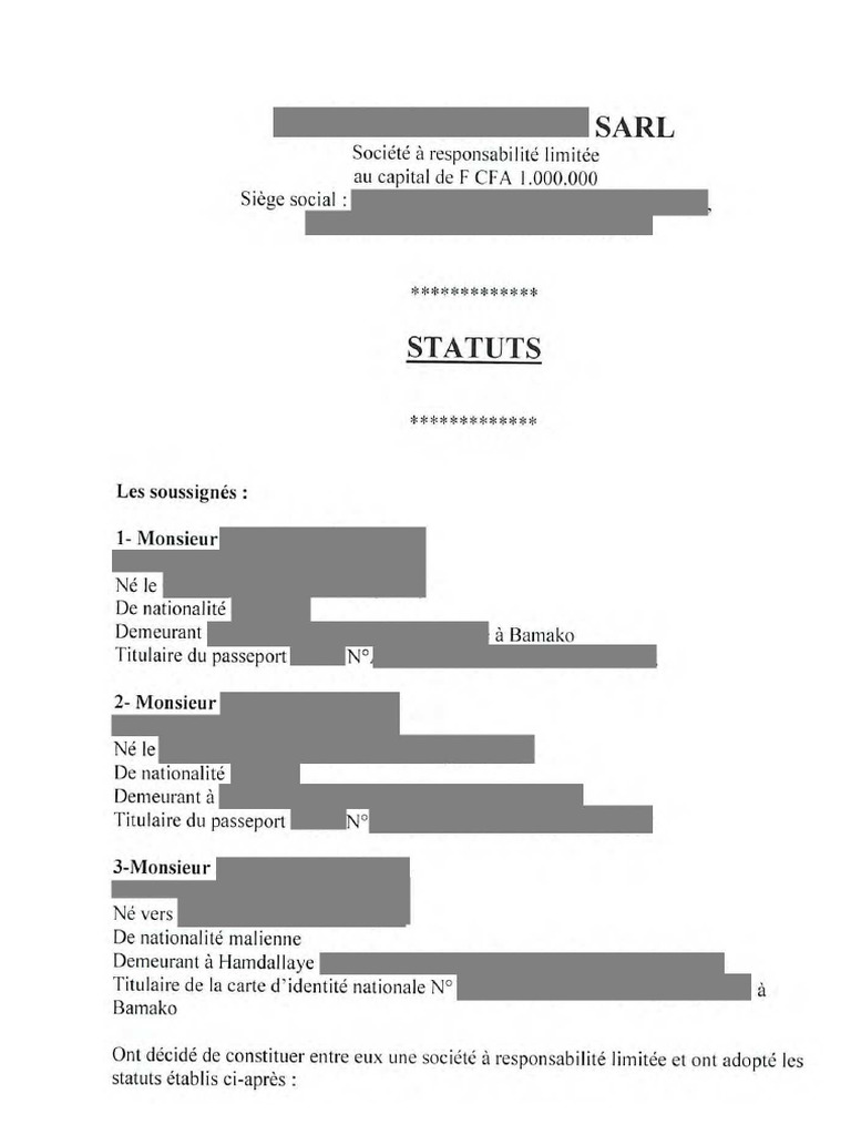 Statuts Sarl | PDF