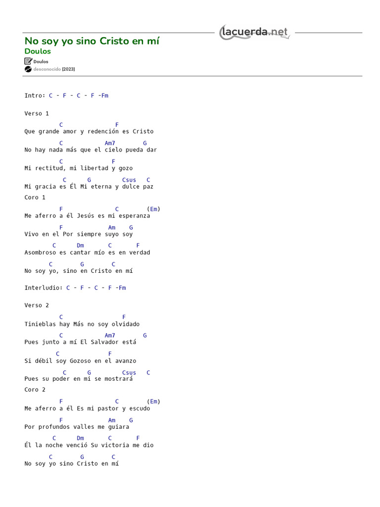 NO SOY YO SINO CRISTO EN MI, Doulos - Acordes | Descargar gratis PDF ...