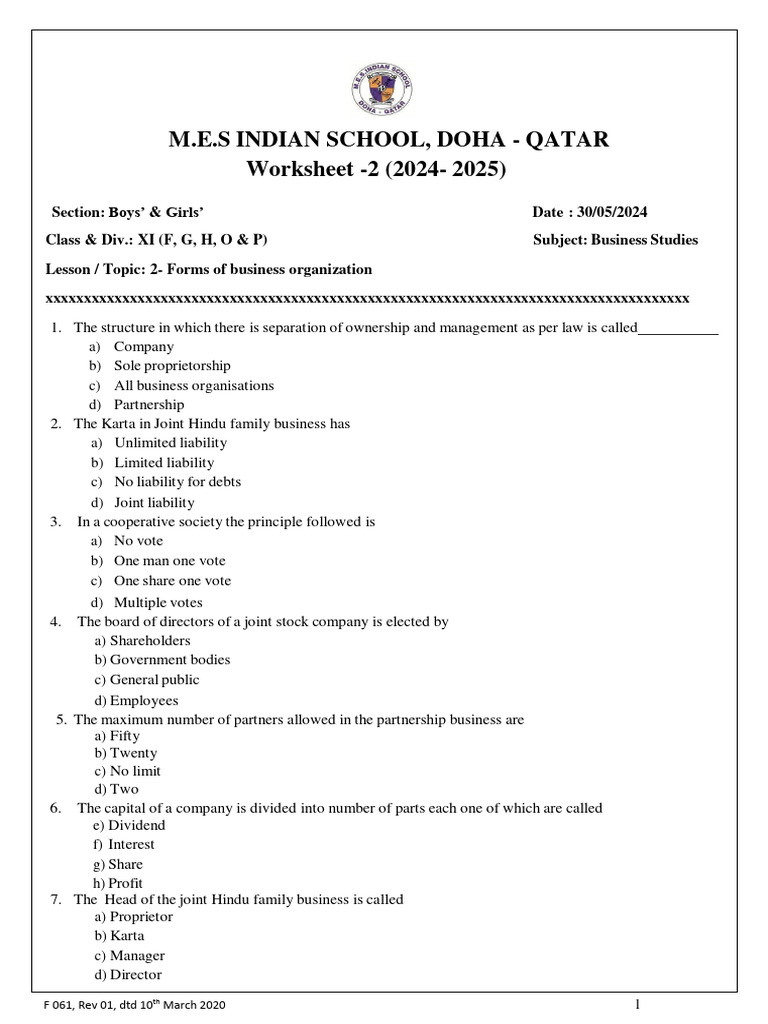 Xi bs ws 2 forms of business organization pdf sole proprietorship