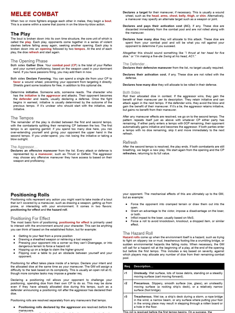 Sword & Scoundre - EE - Combat Outline | PDF