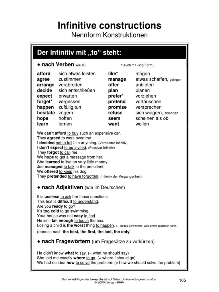 Gerund Vs Infinitive Summary German | PDF