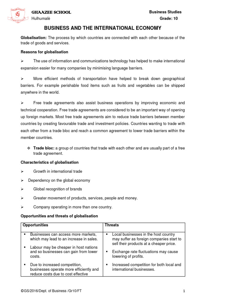 Globalisation in Business Studies: Grade 10 | PDF | Exchange Rate | Exports