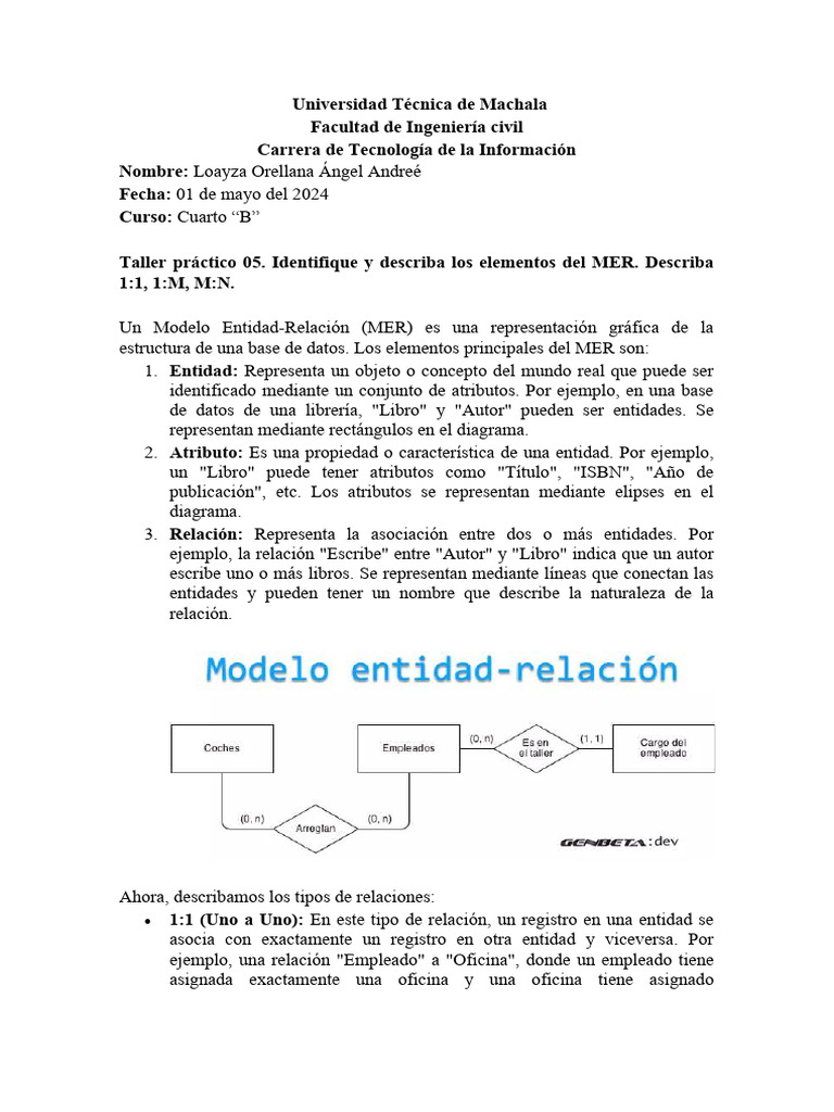 Taller Práctico 05. Identifique y Describa Los Elementos Del MER ...