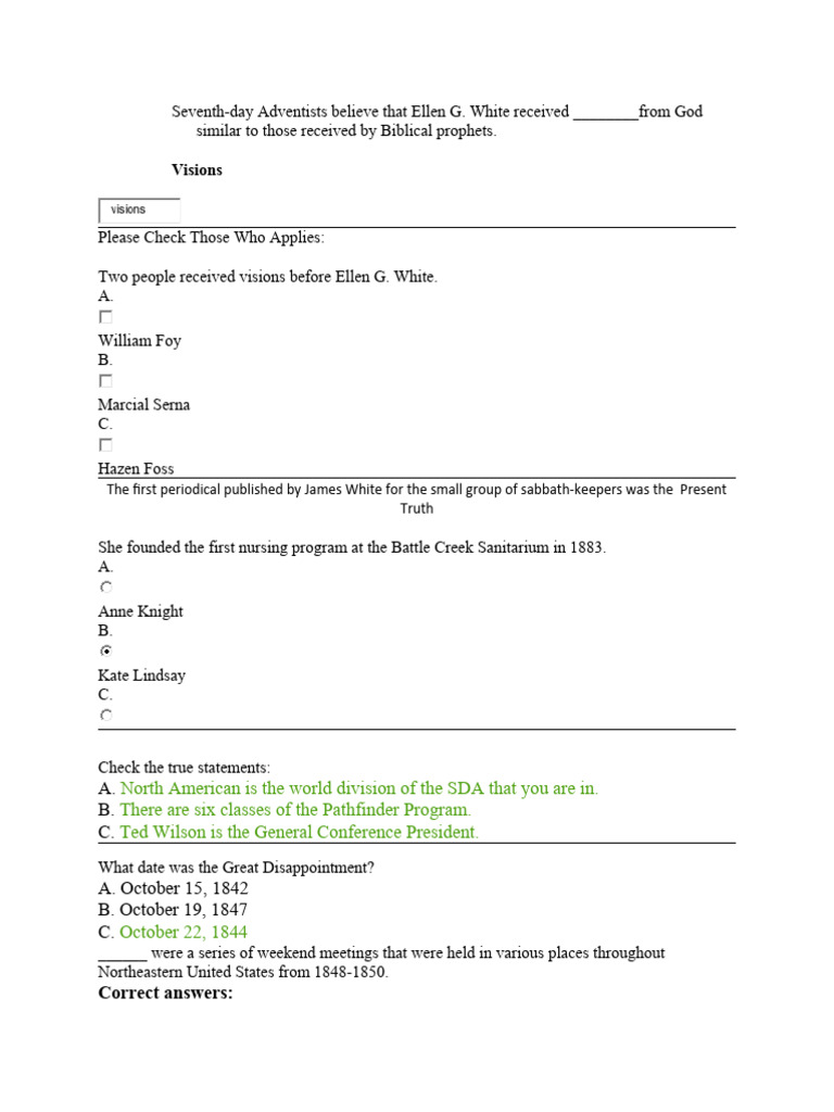 Church Heritage Test-1 | Download Free PDF | Seventh Day Adventist ...