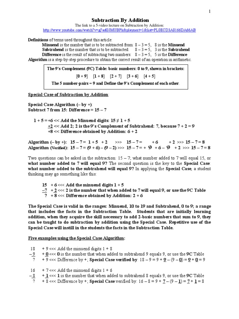 Subtraction Using Addition Techniques | PDF | Subtraction | Arithmetic