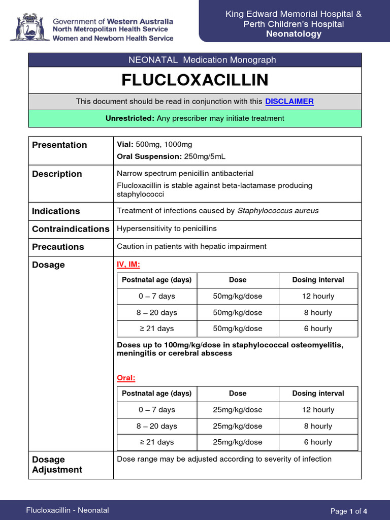 Flucloxacillin | PDF | Intravenous Therapy | Clinical Medicine