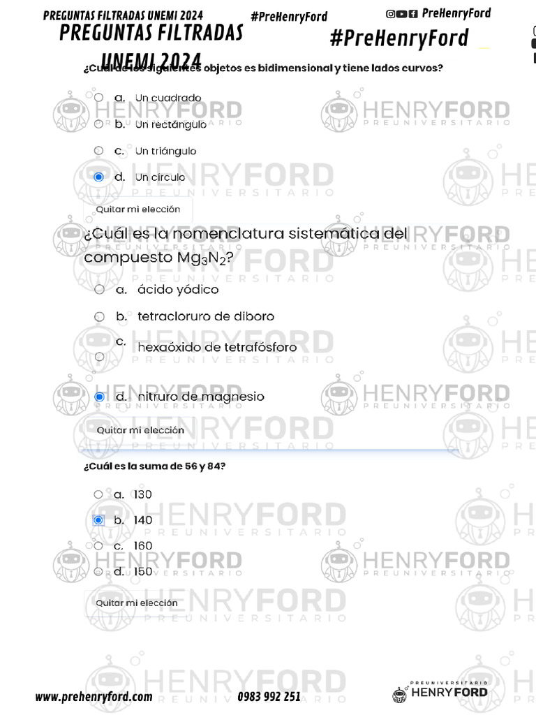 Unemi 2024 - Preguntas Filtradas de Química | PDF