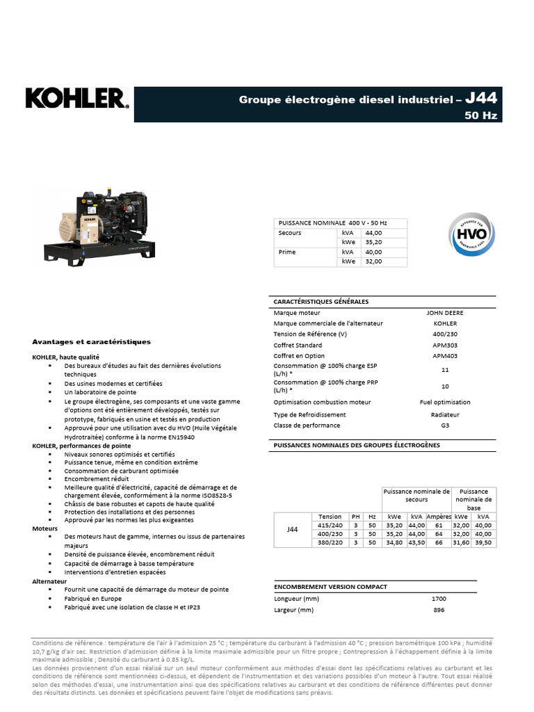 Groupe électrogène diesel J44 50 Hz | PDF | Moteur diesel | Générateur ...