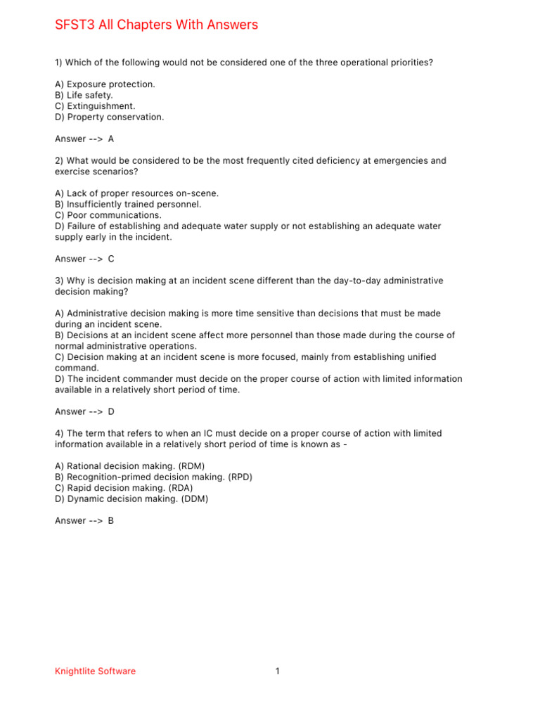 SFST3 Incident Command Exam Answers | PDF | Fire Engine | Firefighter