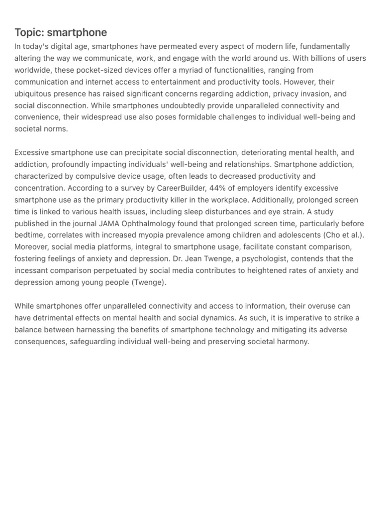 Impact of Smartphones on Mental Health | PDF