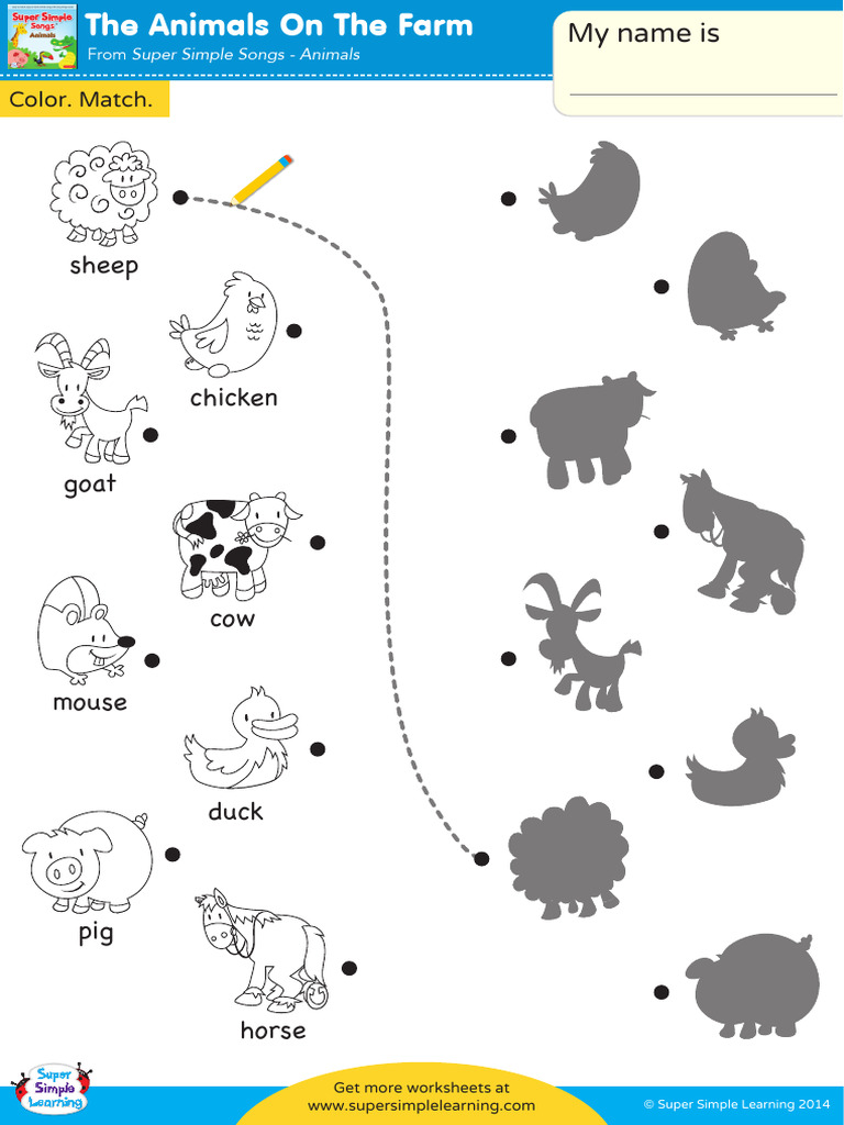 The Animals On The Farm Worksheet Color and Match | PDF