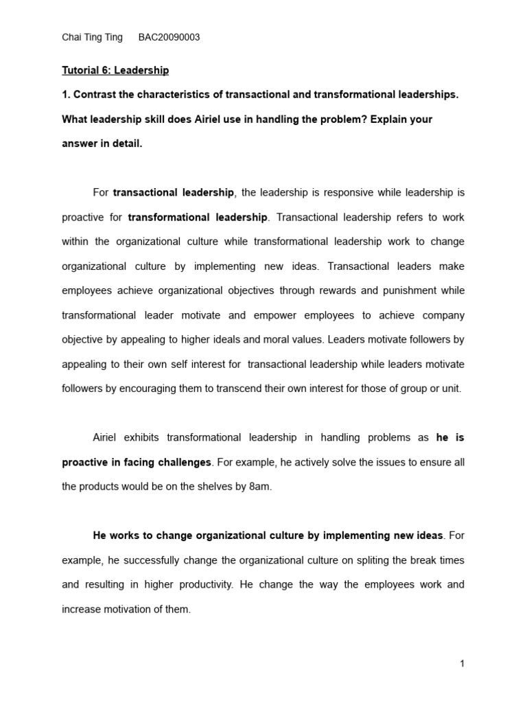 Chai Ting Ting BAC20090003 - OB Tutorial 6 Leadership | PDF ...
