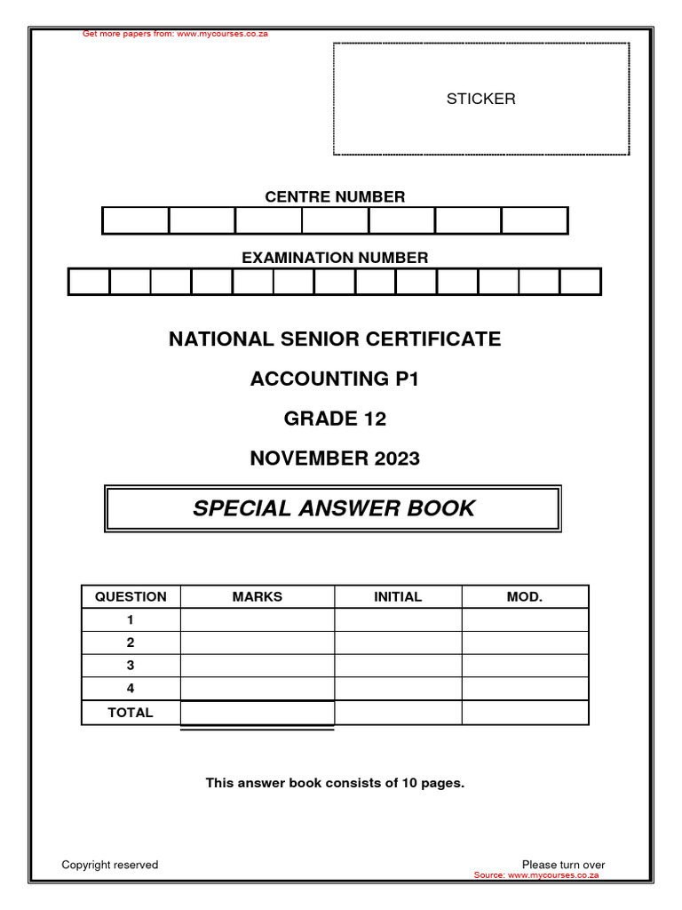 Accounting P1 Nov 2023 Answer Book Eng PDF Equity (Finance) Expense