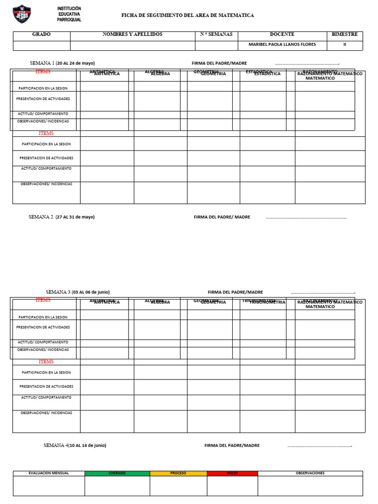 Ficha de Seguimiento Del Area de Matematica-Iib | Descargar gratis PDF ...