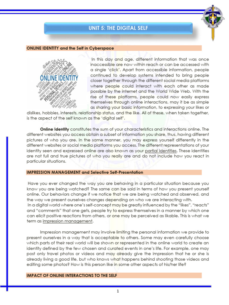 M2 Unit 5 Handout Digital Self | PDF | Internet | Human Communication