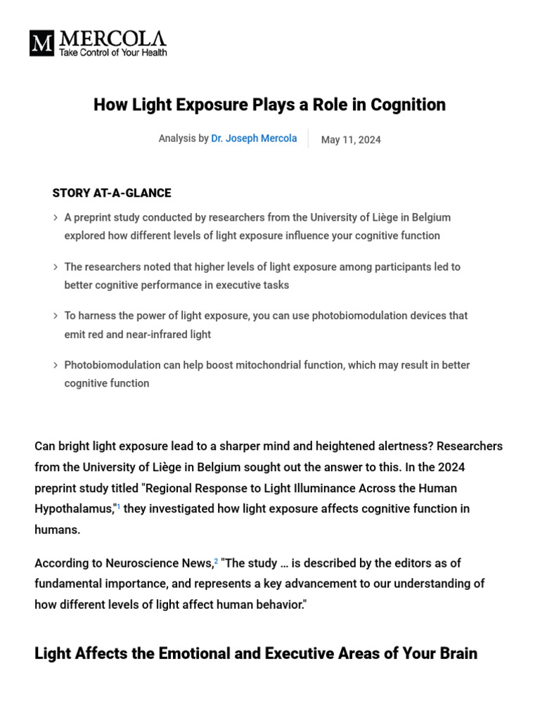 Effects of Light on Cognitive Function | PDF | Hypothalamus | Brain