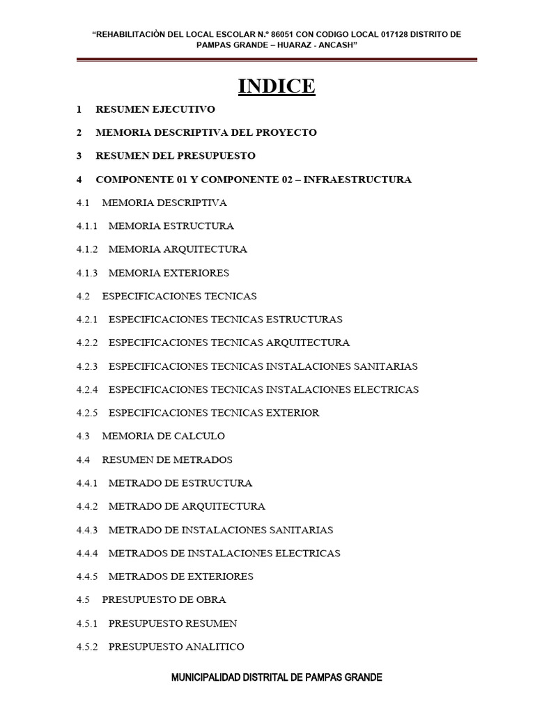 Indice | PDF | Presupuesto