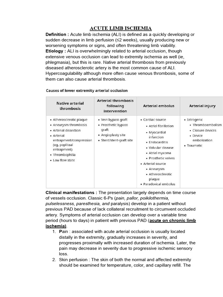 ACUTE LIMB ISCHEMIA | Download Free PDF | Ischemia | Thrombosis