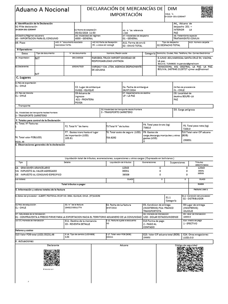 Declaracion De Importacion Pdf Economias Business