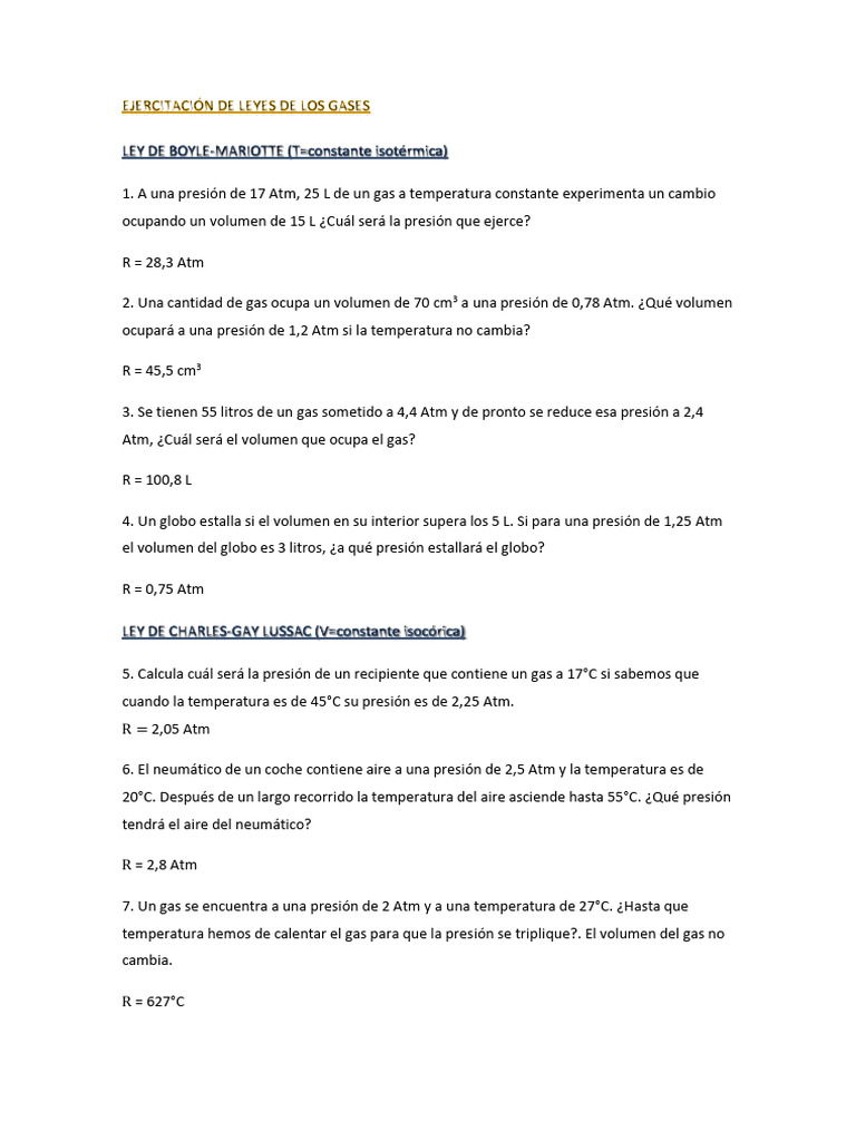 Problemas de Gases Ideales | PDF | Métodos y materiales de enseñanza ...