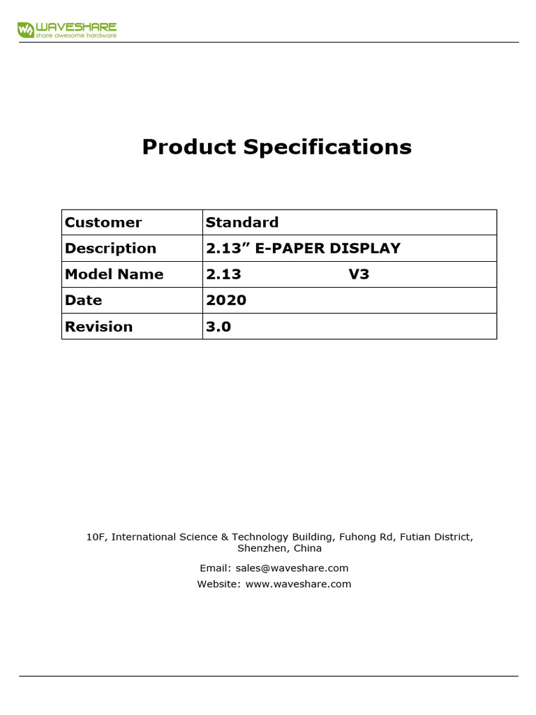 2.13inch E-Paper (B) V3 Specification | PDF | Microcontroller ...