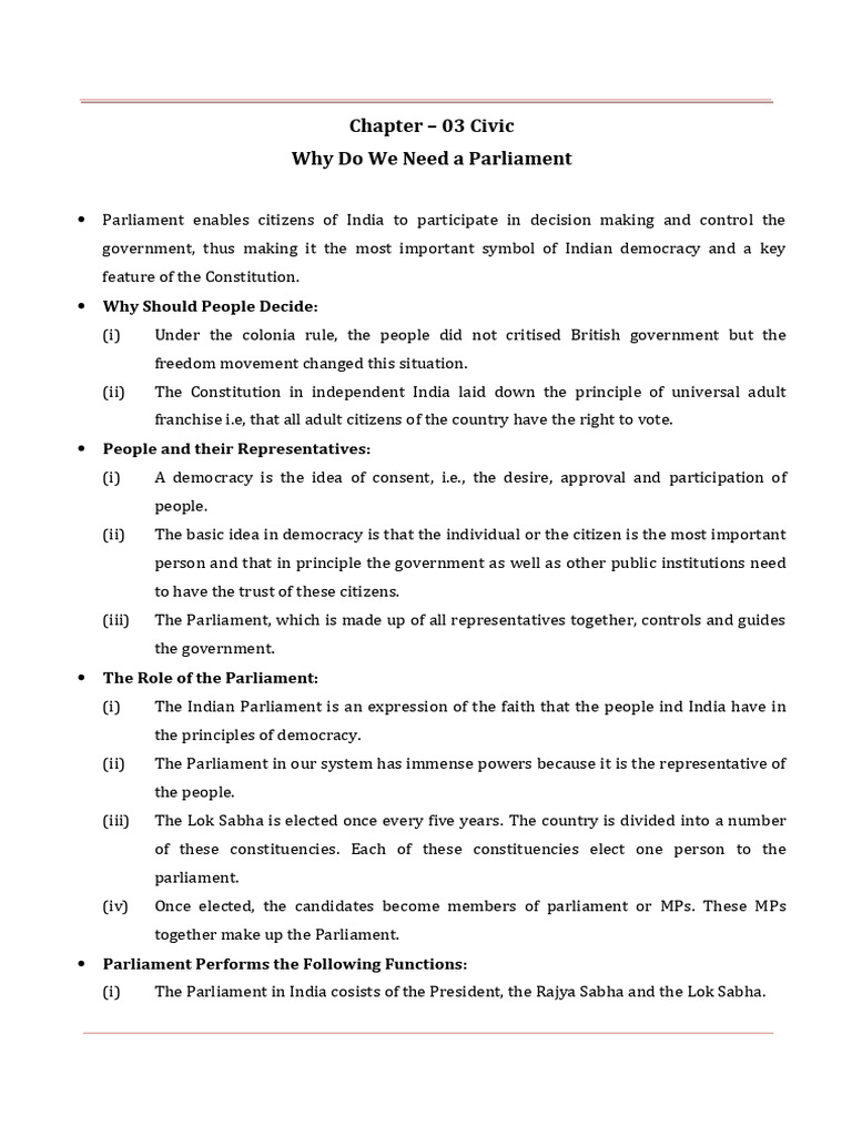 Importance of Parliament in Democracy | PDF | Member Of Parliament ...