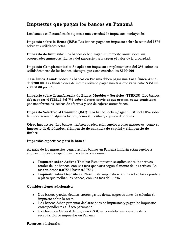 Impuestos Bancarios en Panamá: Guía Completa | PDF