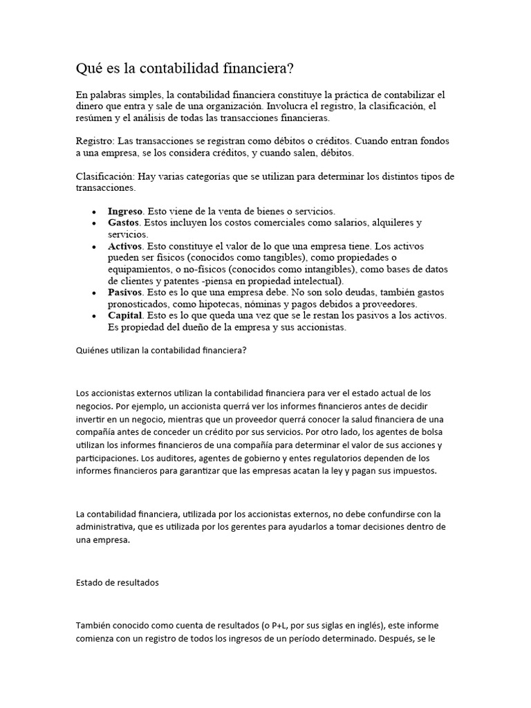 Qué Es La Contabilidad Financiera Pdf Contabilidad Contabilidad