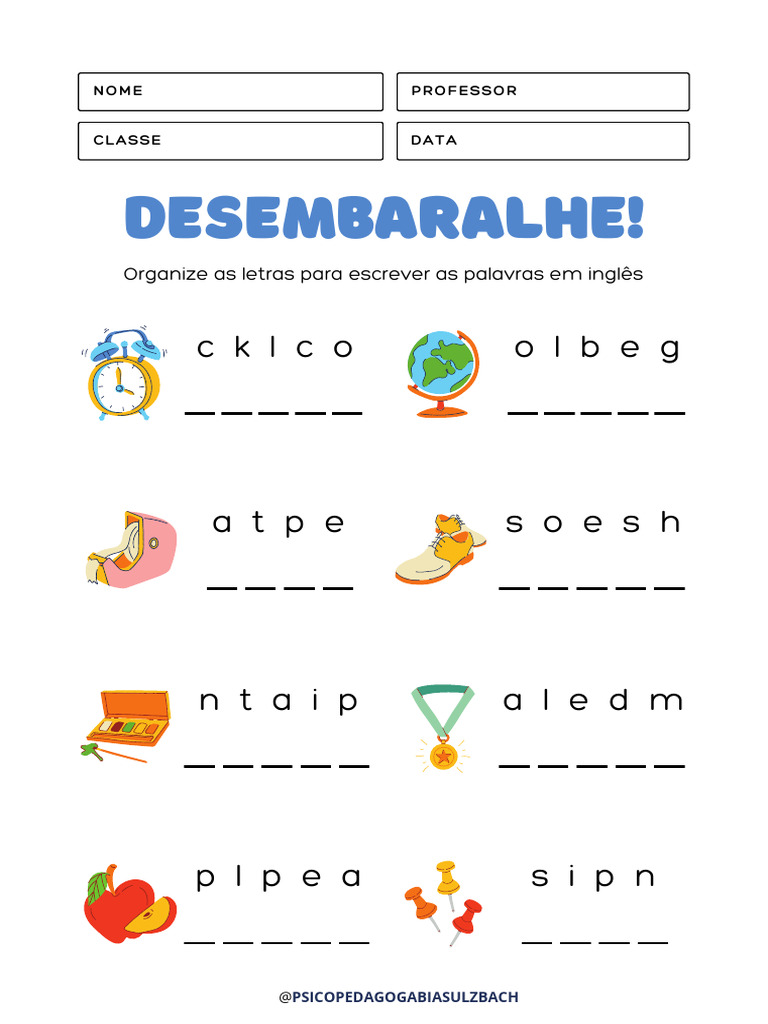 Atividade de Desembaralhar Palavras em Inglês | PDF