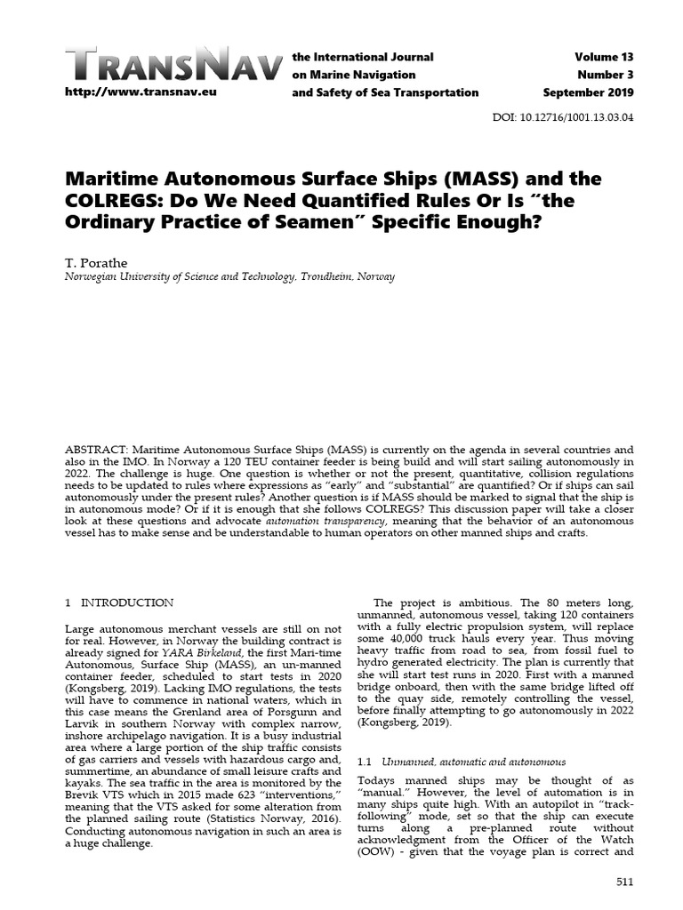 Autonomous Ships Maritime Autonomous Surface Ships MASS