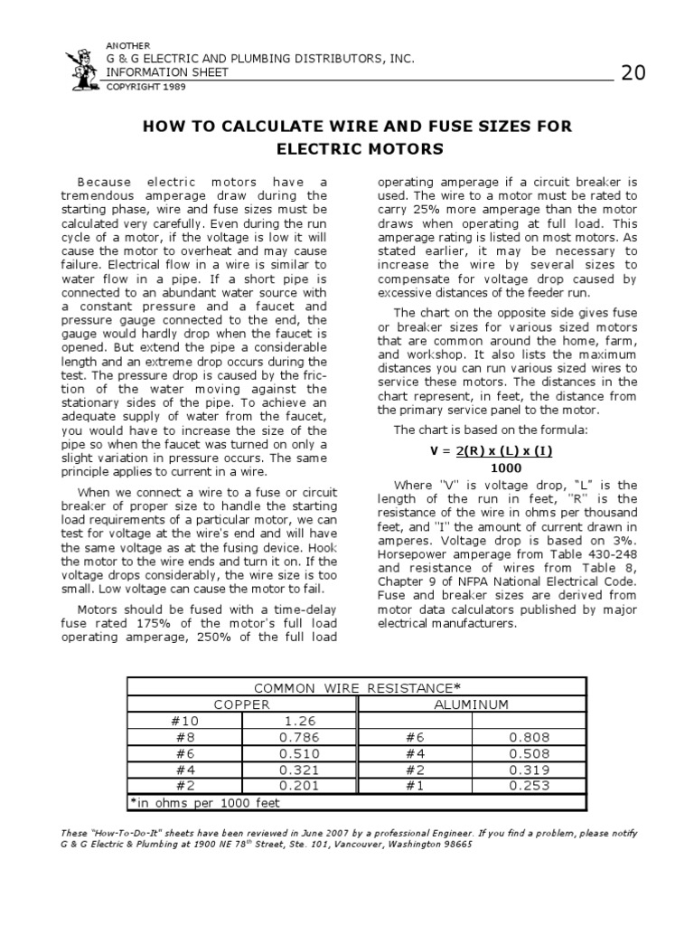 20 How To Calculate Wire & Fuse Sizes For Electric Motors PDF Fuse (Electrical) Electric